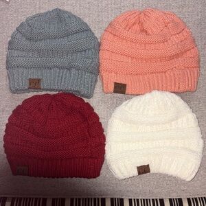 CC Knit Beanie Set - Red, Peachy Pink , Dusty Blue, off White